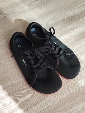 WHITIN Black Knit Lace-Up Sneakers with Brown Soles